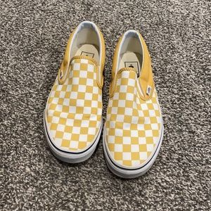 Yellow Checkered Vans Slip on